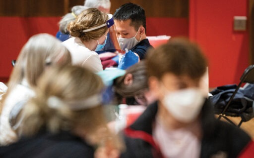 Madison residents waiting in line to get the COVID-19 vaccine